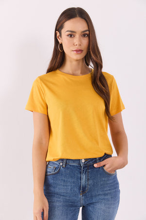 Boyfriend Bisiklet Yaka Regular Fit Modal Tişört(TENCEL)(TM) - KAYISI