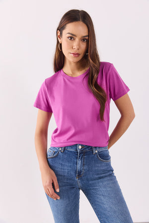 Boyfriend Bisiklet Yaka Regular Fit Modal Tişört(TENCEL)(TM) - LEYLAK
