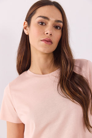 Boyfriend Bisiklet Yaka Regular Fit Modal Tişört(TENCEL)(TM) - PUDRA