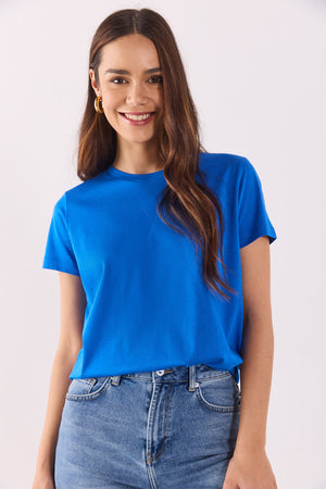 Boyfriend Bisiklet Yaka Regular Fit Modal Tişört(TENCEL)(TM) - SAFİR