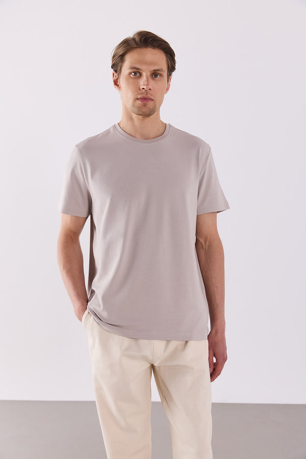 Ken Bisiklet Yaka Regular Fit Basic Tişört - BUZ GRİ