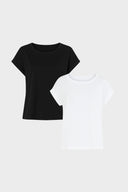 2li Siyah Beyaz Kadın Cindy Bisiklet Yaka Regular Fit Basic Modal Tişört (TENCEL)™