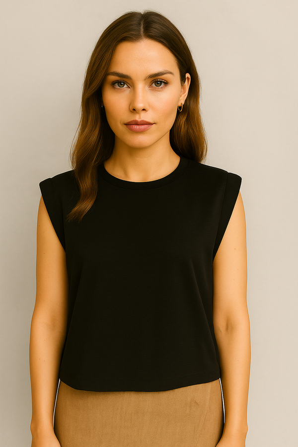 Yanı Düğme Detaylı Kalın %100 Pamuk Tişört - SİYAH