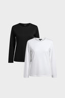 2li Siyah Beyaz Kadın Rachel Bisiklet Yaka Slim Fit Basic Uzun Kollu Tişört