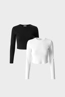 2li Siyah Fildişi Kadın Maria Uzun Kollu Crop Tişört