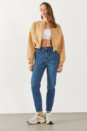 Norah Dark Blue Beli Lastikli Jean Pantolon - DARK BLUE