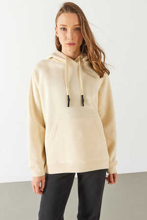 Maria Kapüşonlu Şardonlu Loose Fit Sweatshirt - KEMİK