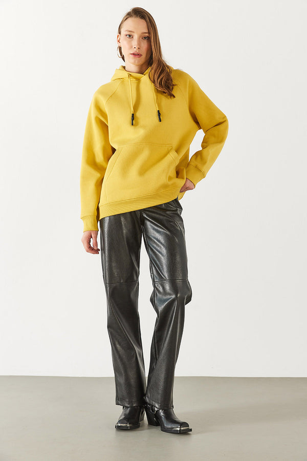 Maria Kapüşonlu Şardonlu Loose Fit Sweatshirt - LİMON KÜFÜ