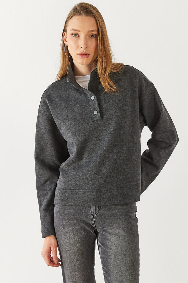 Molly Yakası Çıt Çıtlı Sweatshirt - ANTRASİT