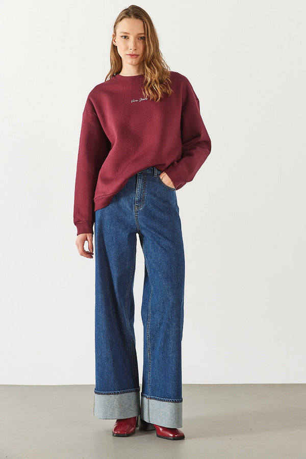 Logo Baskılı Sweatshirt - BORDO