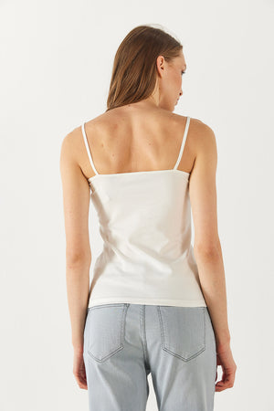 Slim Fit İp Askılı Atlet - FİLDİŞİ