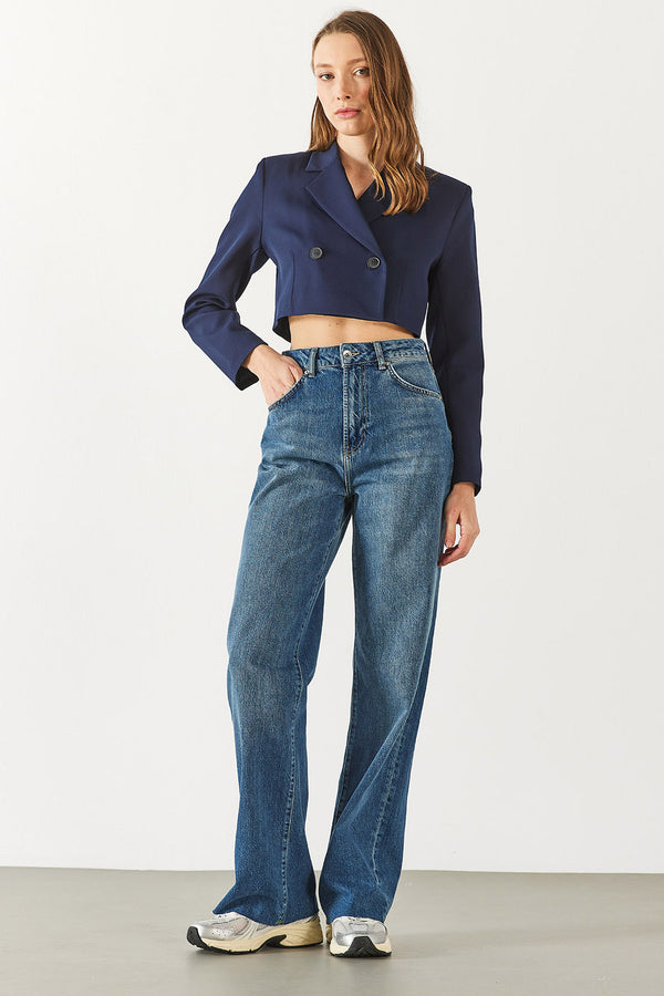 Wanda Ekstra Yüksek Bel Rigit Lyocell Dark Blue Wide Leg Jean Pantolon - DARK BLUE