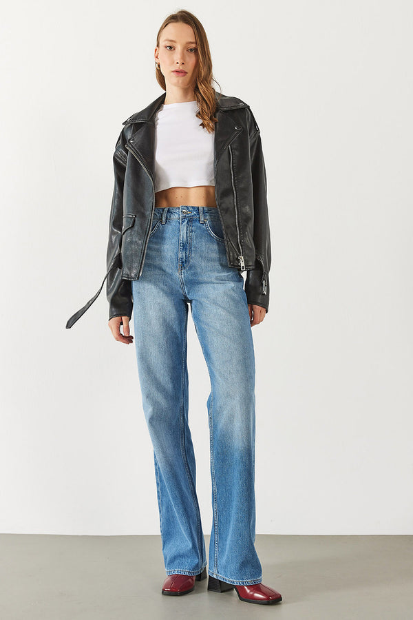 Wanda Lyocell Med Blue Wide Leg Jean Pantolon - MED BLUE