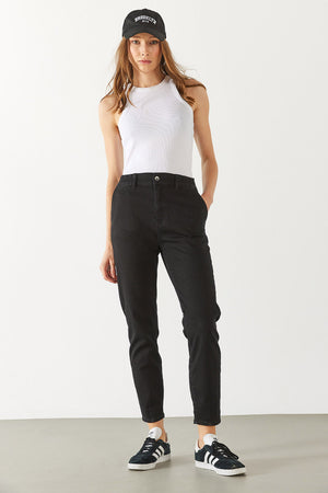 Norah Carbon Black Beli Lastikli Jean Pantolon - CARBON BLACK