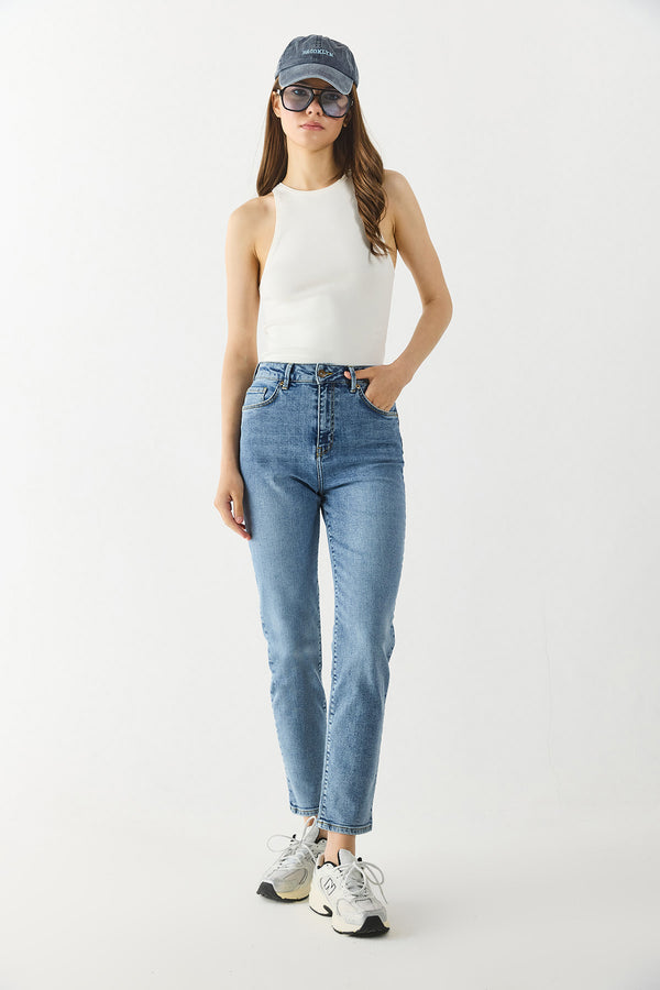 Jessica Vintage Med Blue Mom Jean Pantolon - VINTAGE MED BLUE