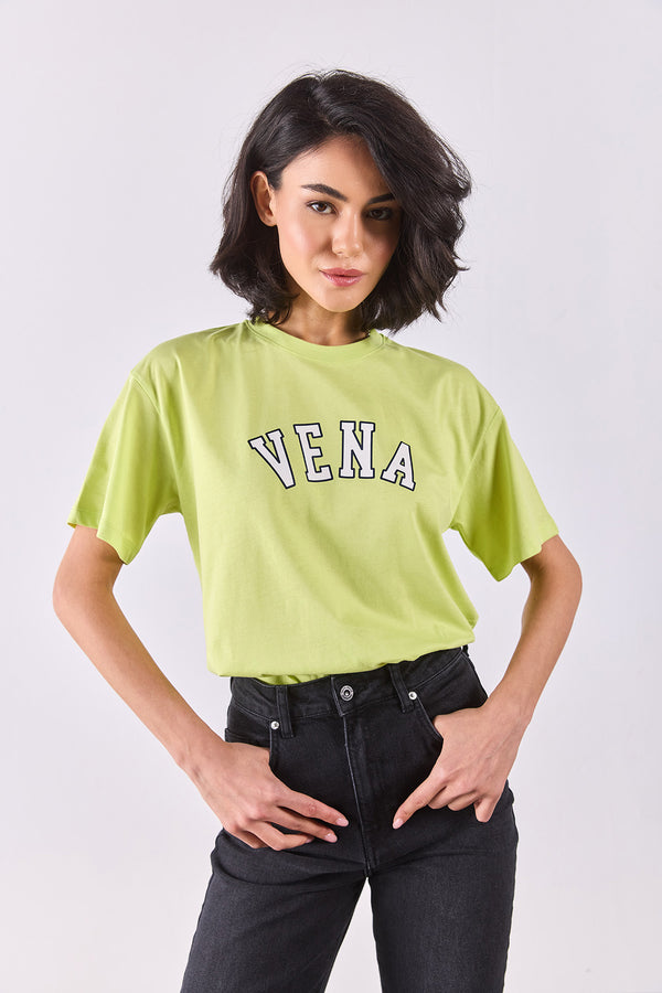 Vena Jeans Baskılı Bisiklet Yaka Regular Fit Tişört - LIME