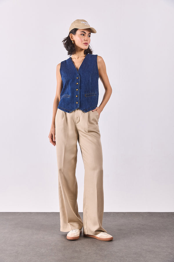 Kadın Dark Blue Jean Yelek - DARK BLUE
