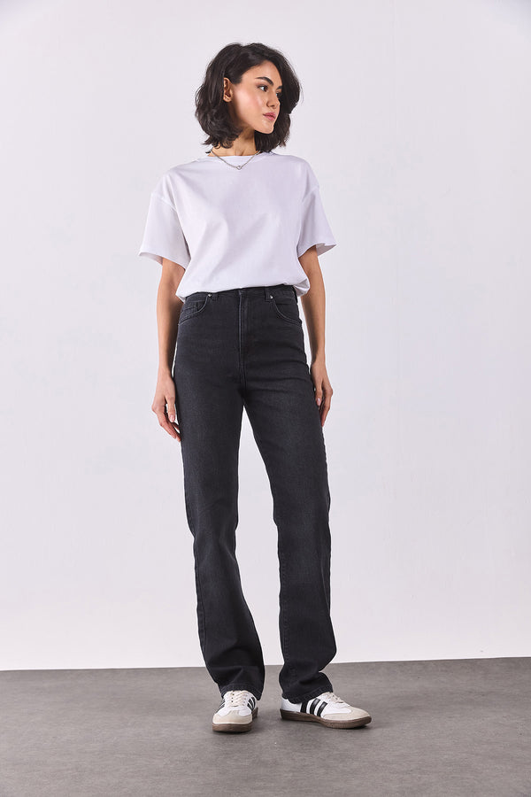 Marrakesh Black Yüksek Bel Straight Fit Jean Pantolon - BLACK