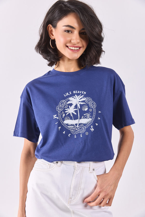Marin Baskılı Tişört - NAVY