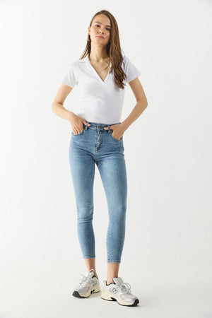 Gabriella Dirty Med Blue Skinny Jean Pantolon - DIRTY MED BLUE