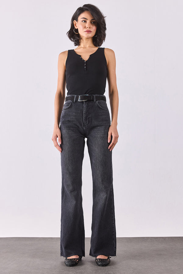 Kate Yüksek Bel Bootcut Black Jean Pantolon - BLACK