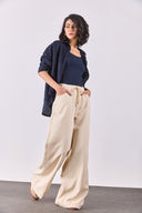 Beli Lastikli Geniş Paça Pantolon(TENCEL)(TM) - OFF WHITE