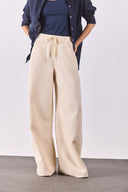 Beli Lastikli Geniş Paça Pantolon(TENCEL)(TM) - OFF WHITE