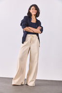 Beli Lastikli Geniş Paça Pantolon(TENCEL)(TM) - OFF WHITE