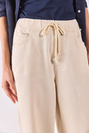 Beli Lastikli Geniş Paça Pantolon(TENCEL)(TM) - OFF WHITE