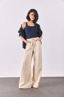 Beli Lastikli Geniş Paça Pantolon(TENCEL)(TM) - OFF WHITE