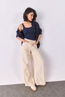 Beli Lastikli Geniş Paça Pantolon(TENCEL)(TM) - OFF WHITE