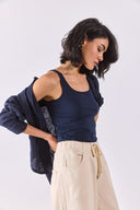 Beli Lastikli Geniş Paça Pantolon(TENCEL)(TM) - OFF WHITE