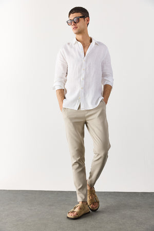 Nicolas Regular Fit Keten Gömlek - BEYAZ