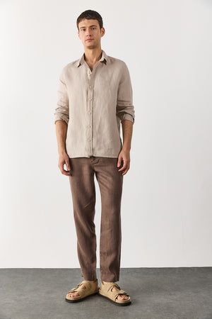 Nicolas Regular Fit Keten Gömlek - NATUREL