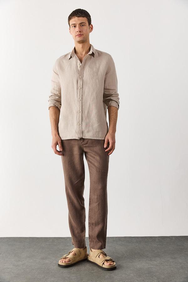 Nicolas Regular Fit Keten Gömlek - NATUREL