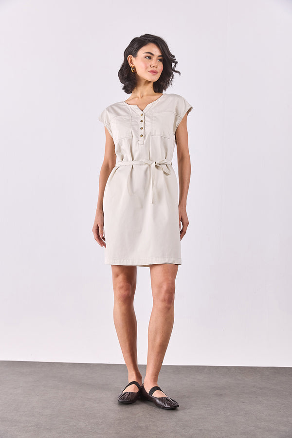 Riva Önü Düğmeli Regular Fit Gabardin Elbise - KEMİK