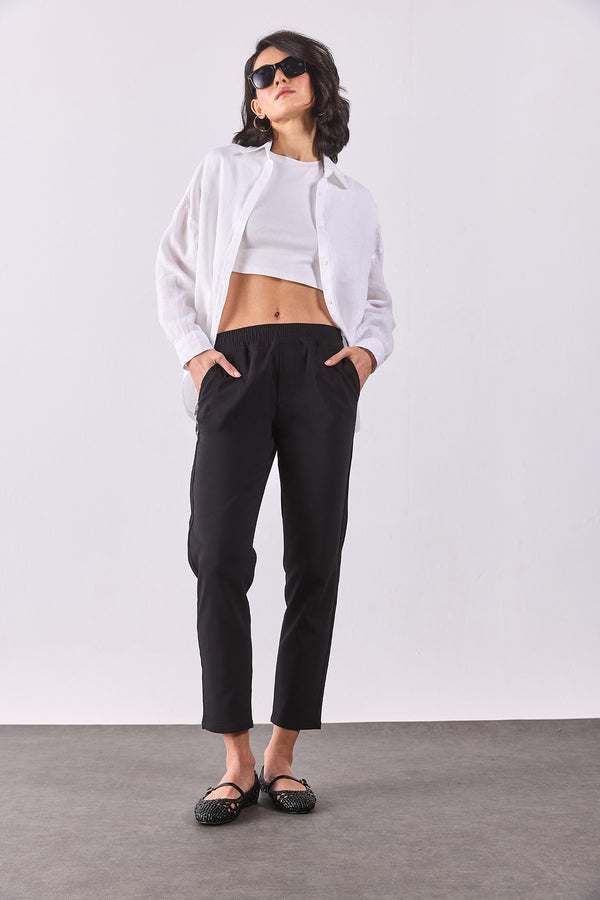 Alian Beli Lastikli Smart Pantolon - SİYAH