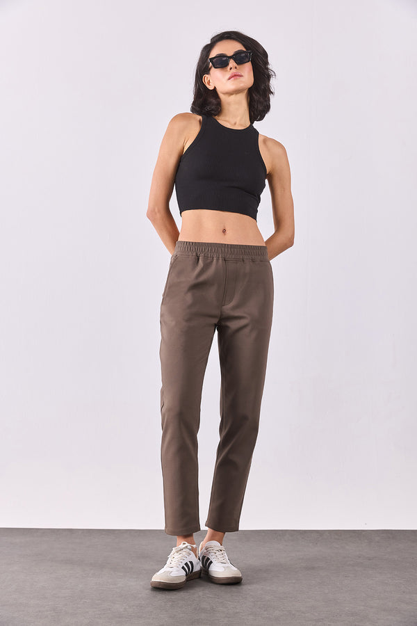 Alian Beli Lastikli Smart Pantolon - VİZON