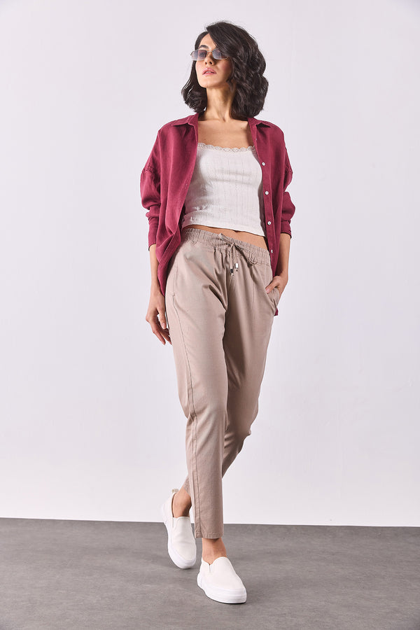 Alian Beli Lastikli Beach Pantolon - KAHVERENGİ