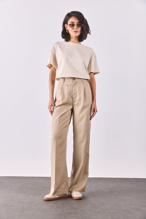 Chloe Wide Leg Palazzo Pantolon(TENCEL)(TM) - BEJ