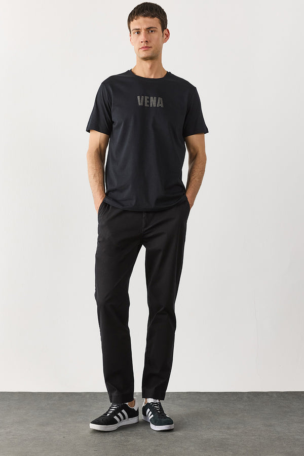 Ken Beli Lastikli Gabardin Chino Pantolon - SİYAH