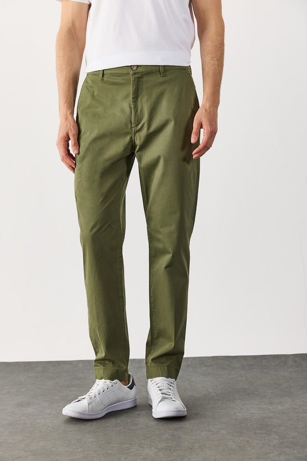 Ken Beli Lastikli Gabardin Chino Pantolon - HAKİ