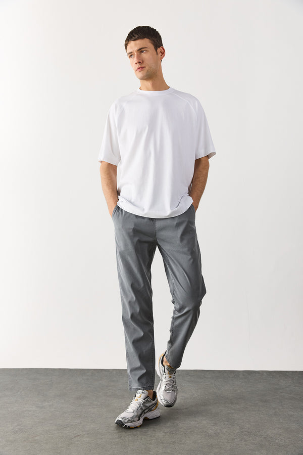 Erkek Bisiklet Yaka Reglan Kollu Kalın Oversize Tişört - BEYAZ