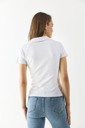 Yakalı Slim Fit Tişört - BEYAZ