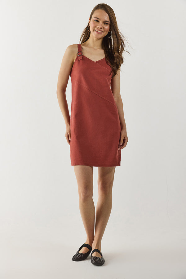 Angelica Regular Fit Keten Elbise - GÜLKURUSU