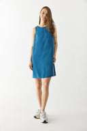 Miranda Yumuşak Dokulu Bisiklet Yaka Regular Fit Elbise(CUPRO) - INDIGO