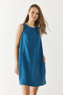 Miranda Yumuşak Dokulu Bisiklet Yaka Regular Fit Elbise(CUPRO) - INDIGO