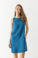 Miranda Yumuşak Dokulu Bisiklet Yaka Regular Fit Elbise(CUPRO) - INDIGO