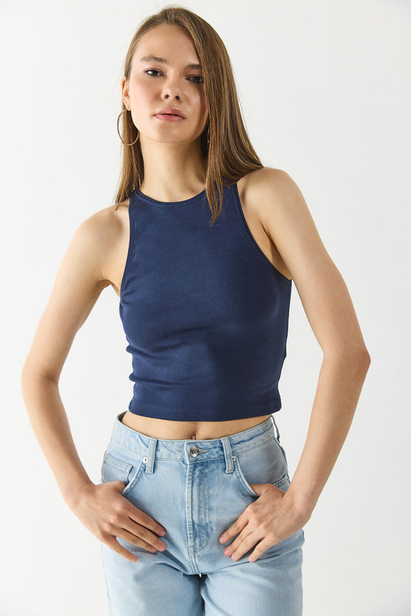 Sandra Halter Top Crop Atlet - NAVY
