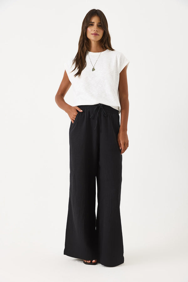 Gigi Yüksek Bel Wide Leg Müslin Pantolon - SİYAH